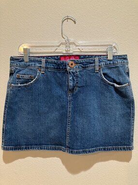 GLO Denim Mini Skirt Blue Cotton Studded Pocket Y2K Western Stretch Size 9